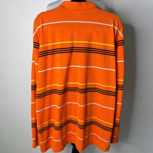 Lacoste Men's Orange White Striped Long Sleeve 100% Cotton Polo Shirt Size 9 - Picture 3 of 11